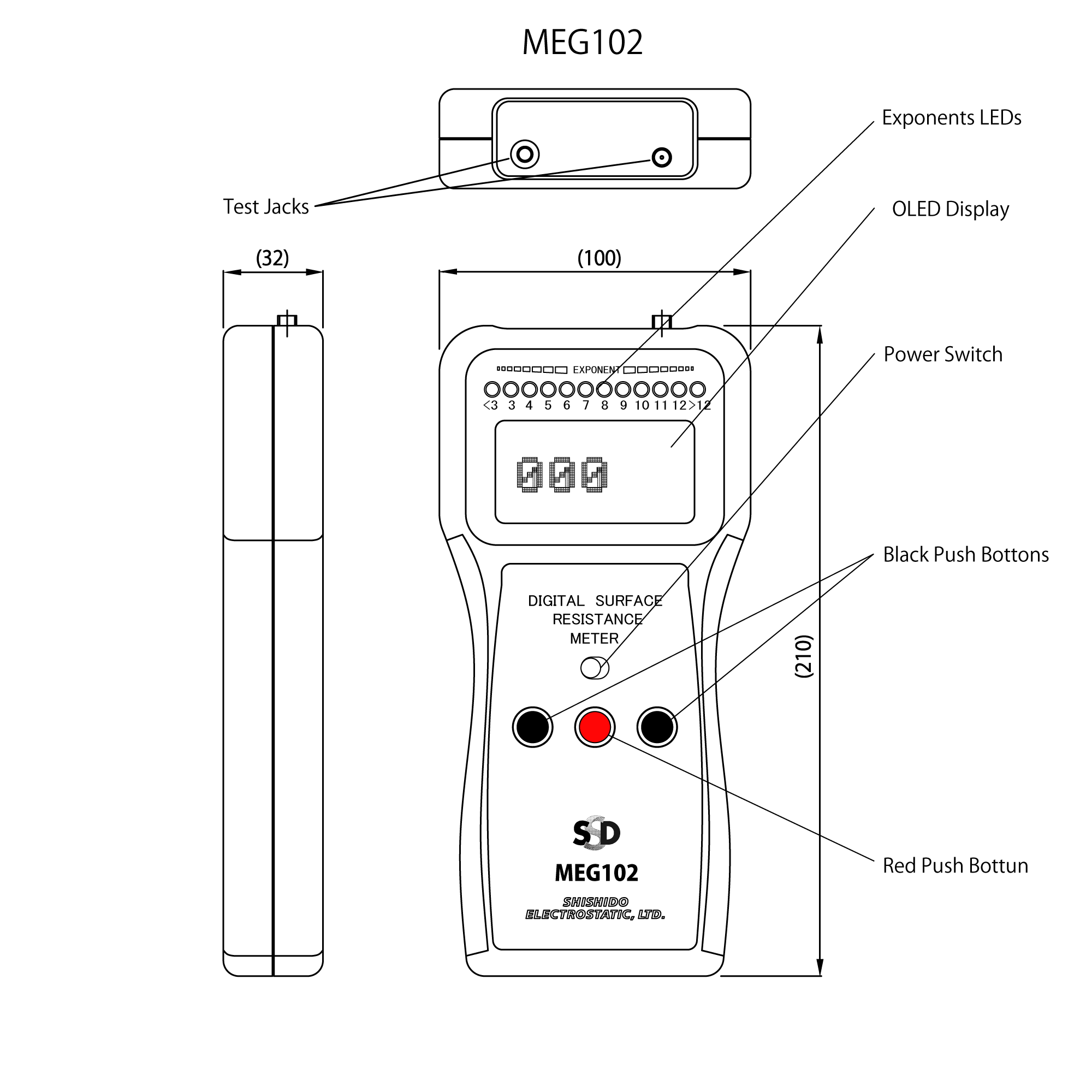 MEG012 Digital Suface Resistance Meter Outline view