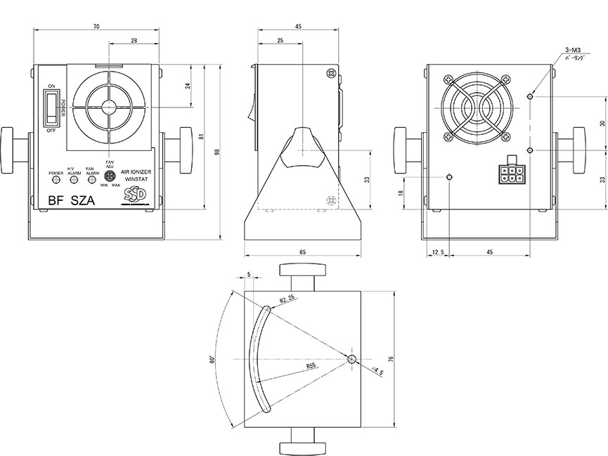 BF-SZAⅡ 薄型軽量ファンタイプ ウインスタット 外観図