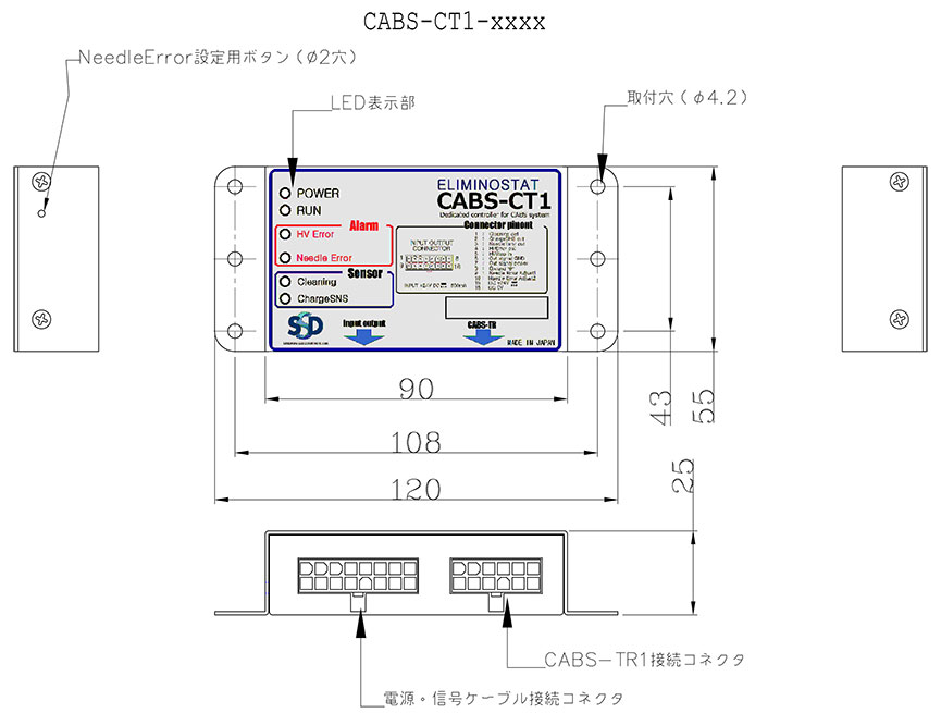 CABS バー型イオナイザ エリミノスタット 外観図