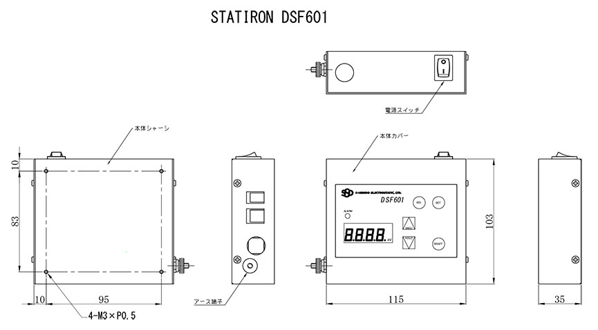 DSF601／W インライン静電気測定器 外観図